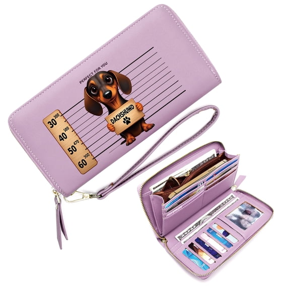GEEAD Wallet for Women Zipper Card Bag with ID Window Height Chart Cartoon-Style Dachshund Elegant Accessory Snap Button Wallet