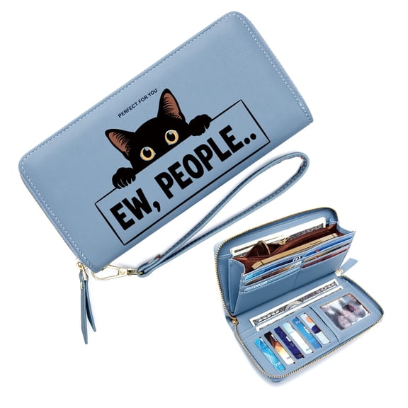 GEEAD Women Wallet With Credit Card Holder Wallet with Wrist Strap for Women Glowing Yellow Eyes Minimalist Contrast Black Cat Romantic Gift for Wife & Girlfriend Durable Polyester Lining