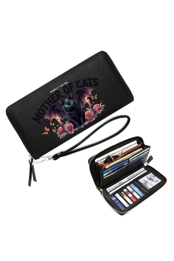 Zipper Lady Credit Card Case Wallet Card Holder Wallet for Women Mystical Roses & Candles Gothic Black Cat Fantasy Butterfly Aura Ideal Holiday Gift for Mother's Day, Bridesmaid, Christmas