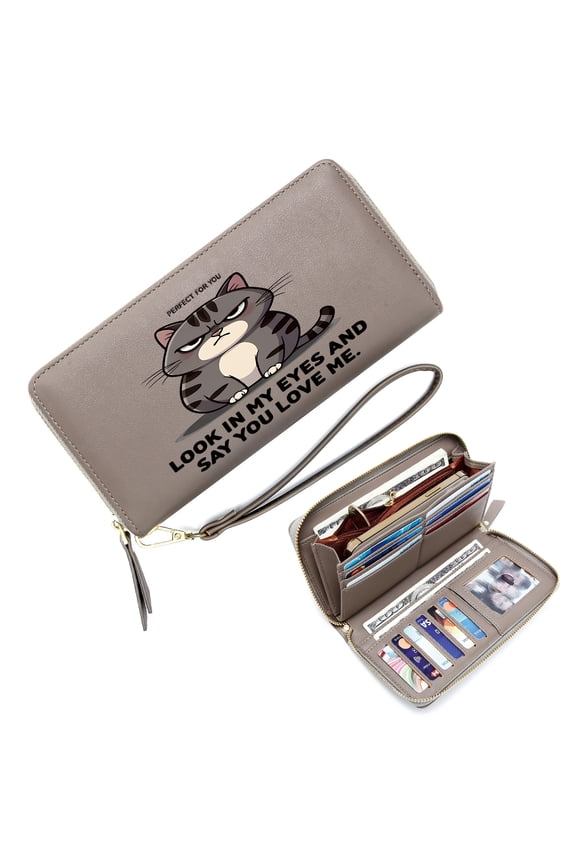 Zipper Lady Credit Card Case Wallet Multiple Card Slots Wallet for Women Grumpy Cat Minimalist Design Disappointed Expression Perfect for Parties, Work & Casual Use, Soft Texture