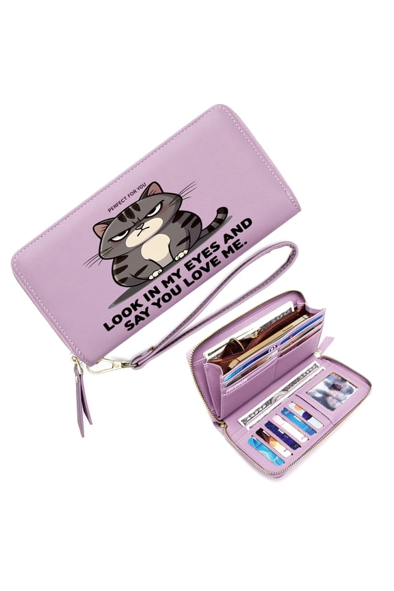 Zipper Lady Credit Card Case Wallet Multiple Card Slots Wallet for Women Grumpy Cat Minimalist Design Disappointed Expression Perfect for Parties, Work & Casual Use, Soft Texture