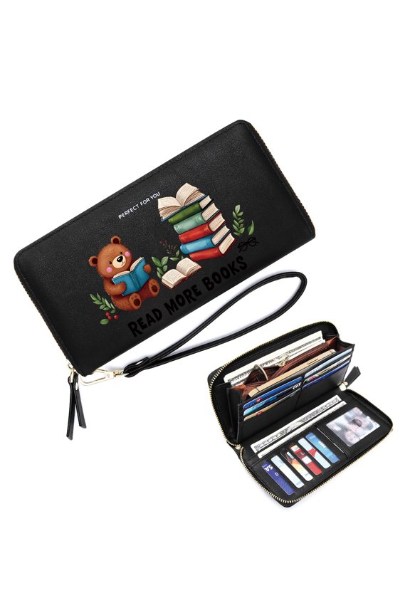 Zipper Lady Credit Card Case Wallet Personalized Wallet for Women stacked books cozy atmosphere teddy bear Ideal Holiday Gift Ideal GiftSoft Texture