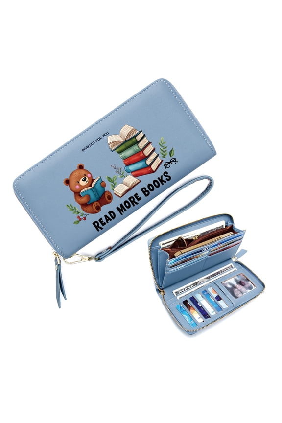 Zipper Lady Credit Card Case Wallet Personalized Wallet for Women stacked books cozy atmosphere teddy bear Ideal Holiday Gift Ideal GiftSoft Texture