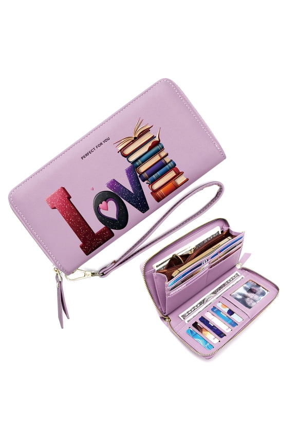 Zipper Pocket Wallet for Women Fashion Women ID Credit Card Holder Stylized LOVE Book Stack Vibrant Colors Season And Graduation Gifts Perfect for Parties, Work & Casual Use,