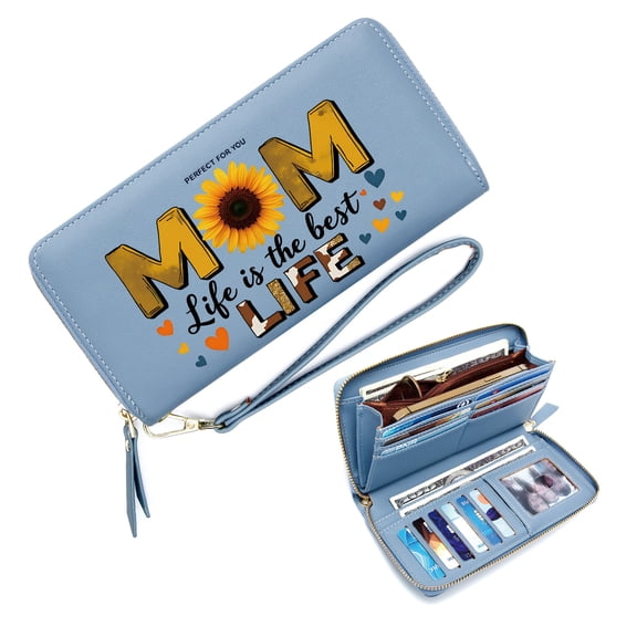 GEEAD Zipper Pocket Wallet for Women Fashion Women ID Credit Card Holder Sunflower Vibrant Colors Love Symbols Durable Polyester Lining Stylish Accessory Smooth Texture
