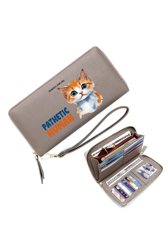 Zipper Pocket Wallet for Women Secure Wallet for Women Cartoon Kitten Humorous Contrast Watercolor Style Gift for Girlfriend, Mom & Friends Snap Button Wallet