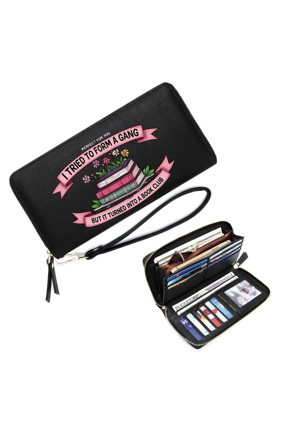 Zipper Pocket Wallet for Women Wallet with RFID Blocking for Women Blooming Flowers Book Club Stacked Books Snap Button Wallet Ideal GiftSoft Texture