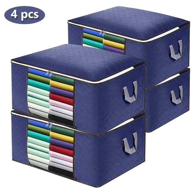 GEEDIAR 4 Pack Under Bed Storage Containers Foldable Clothes Storage Comforter Storage Bag with ...