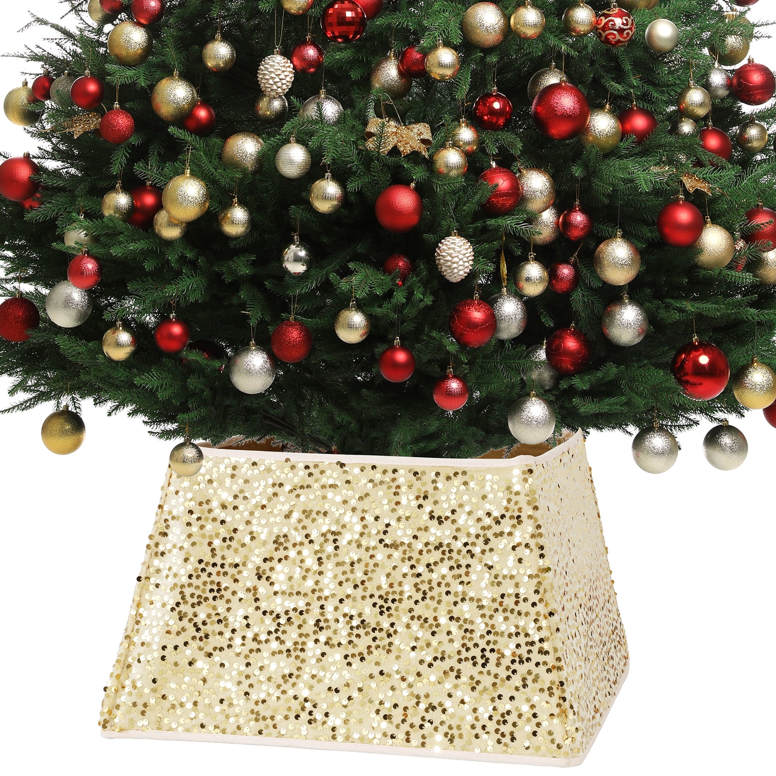 GEEDIAR Christmas Tree Collar 22 Inch Sequin Christmas Tree Skirt Gold ...