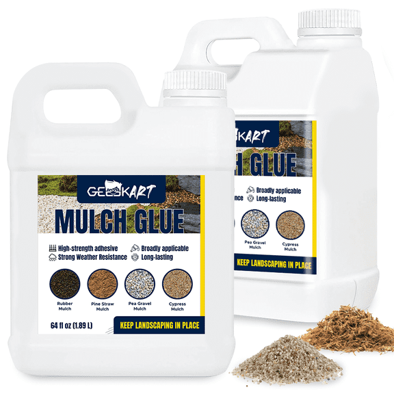 GEEEKART 1 Gallon Mulch Glue for Landscaping - Fast-Dry, Weather-Resistant Gravel Binder, Strong Hold for Mulch, Pine Straw, Pea Gravel & Pebbles, Outdoor Garden Mulch Lock & Gravel Stabilizer