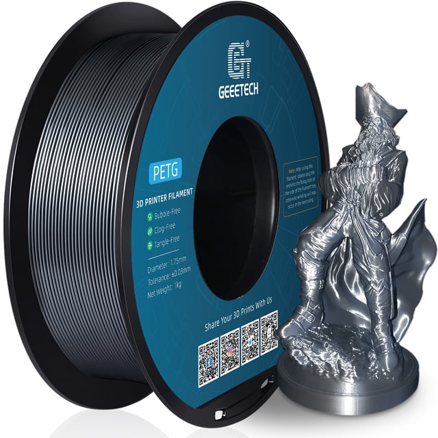 GEEETECH 3D Printer PETG silver Filament 1.75mm 1kg Spool (2.2lbs),Dimensional Accuracy +/- 0.03mm