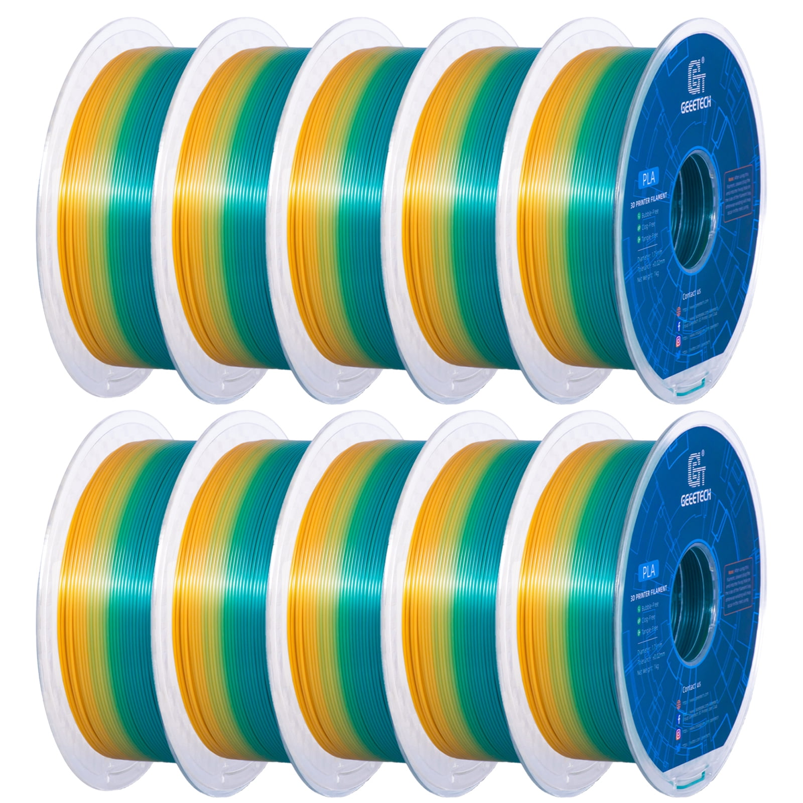 GEEETECH 3D Printer PLA Filament 1.75mm Gradient Color 10kg Spool (22lbs),Dimensional Accuracy +/- 0.03mm