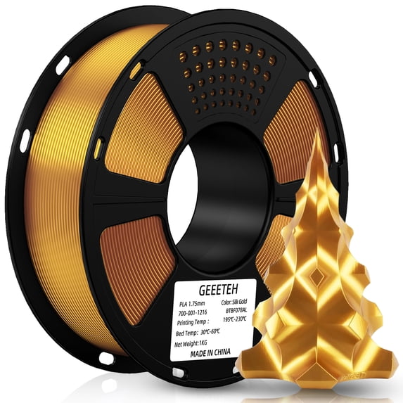 Geeetech 3D Printer PLA Filament Shiny Silk Gold Toughness Enhanced Filament with 1.75mm Dimensional Accuracy +/-0.03mm, 1080 Feet Per Roll, Vacuum Packaging, for Most 3D FDM Printer