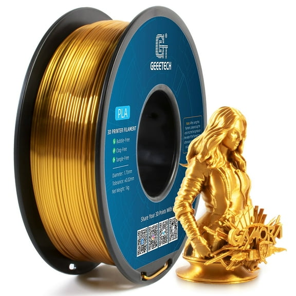 GEEETECH 3D Printer PLA Filament， Shiny Silk Gold Toughness Enhanced Filament with 1.75mm Dimensional Accuracy  /-0.03mm, 1080 Feet per Roll, Vacuum Packaging, for Most 3D FDM Printer