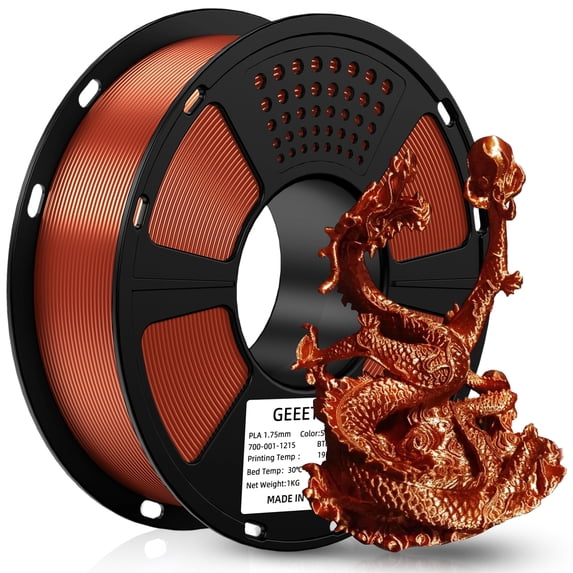GEEETECH 3D Printer Silk PLA Filament 1.75mm,Metal-like Shiny Consumable 1kg (2.2lbs) 1 Spool,Metallic Copper