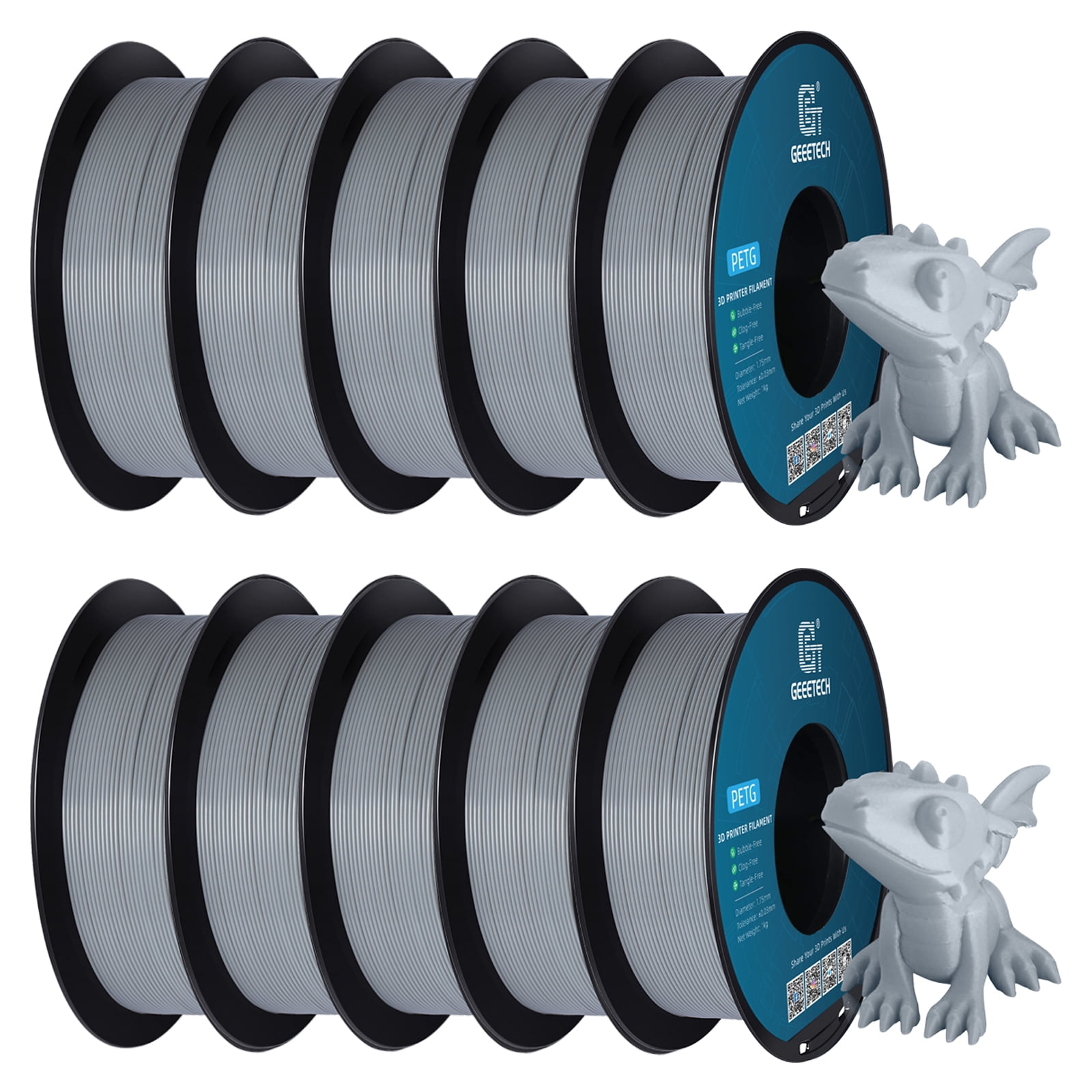 GEEETECH Grey PETG Filament 1.75mm, Upgrade Stronger Toughness Printing Consumables, 10kg (22 lbs) Spool Fit Most FDM 3D Printer