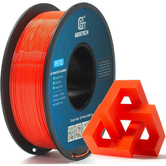 GEEETECH Orange PETG 3D Printer Filament 1.75mm, Dimensional Accuracy  /-0.03mm, 1kg (2.2lbs) , 1080 Feet （330m）per Roll, Vacuum Packaging, Toughness Enhanced, Fit for Most 3D FDM Printer