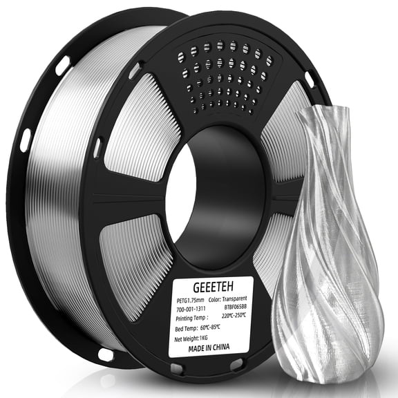 Geeetech PETG Transparent Filament 1.75mm, Upgrade Stronger Toughness Printing Consumables, Diameter Tolerance +/- 0.03 mm, 1kg (2.2lbs) Spool Fit Most FDM 3D Printer