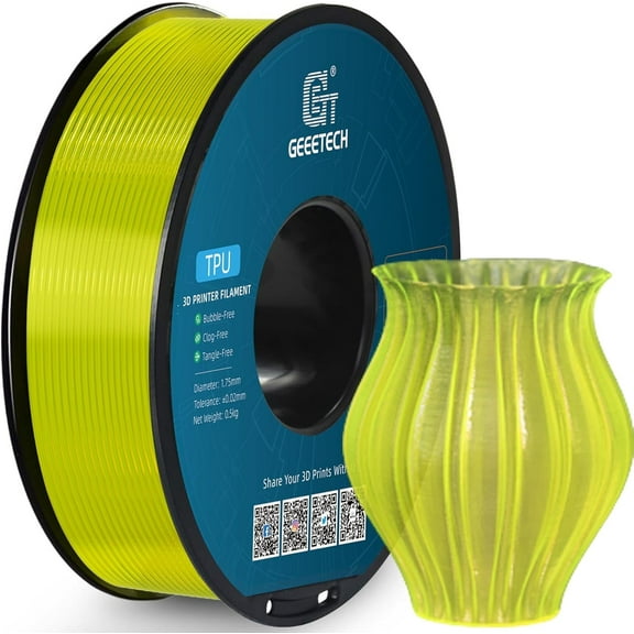 Geeetech TPU Filament 1.75mm Flexible Soft 3D Printer Consumables Transparent Yellow, 1kg Spool (2.2 lbs.), Dimensional Accuracy +/- 0.05 mm