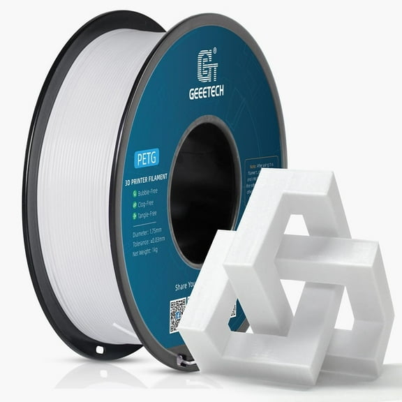 GEEETECH White PETG Filament 1.75mm, Upgrade Stronger Toughness Printing Consumables, 1 kg (2.2 lbs) Spool Fit Most FDM 3D Printer