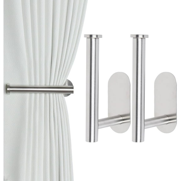 GEEHSA-2 Pack Adhesive Curtain Holdbacks - No Drill Curtain Tie Backs & Pull Backs (2, Silver)