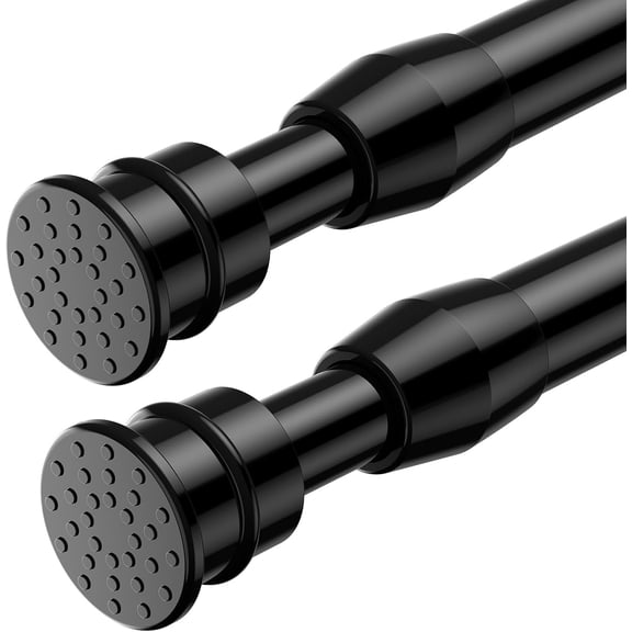 GEEHSA-2 Pack Tension Curtain Rods for Windows 27 to 38 inch, Adjustable Expandable Pressure Spring Curtain Rods No Drilling, Black Tension Rods for Bedroom Closet Door