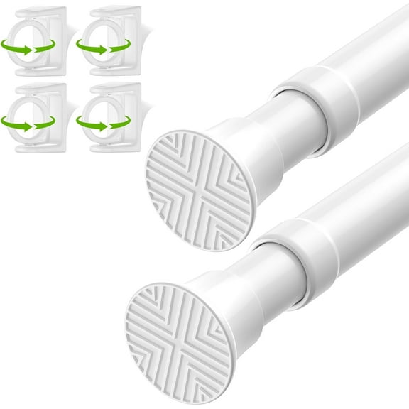 GEEHSA-2Pack White Tension Curtain Rods 23-48Inch - Adjustable, No Drilling, Spring Tension Rods for Windows, Doorway, Closet