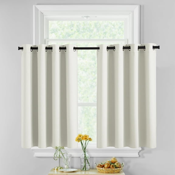 GEEHSA-85% Blackout Curtain Tiers Over Sink for Kitchen Small Window, Thermal Insulated Short Curtains Privacy for Cafe Office Basement Energy Efficient, Grommet, Beige, W52 x L54, 2 Panels