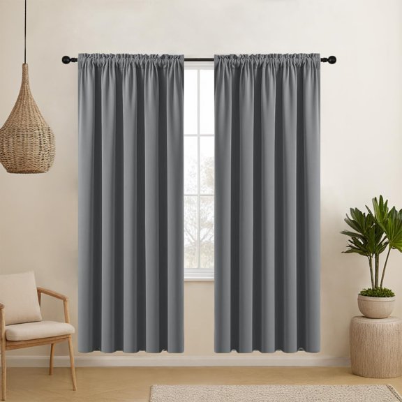 GEEHSA-Blackout Curtains 63 inches Long, Room Darkening Window Curtain Panels, Rod Pocket Thermal Insulated Solid Drapes for Bedroom Living Room, 52x63inch, Light Grey, Set of 2 Panels