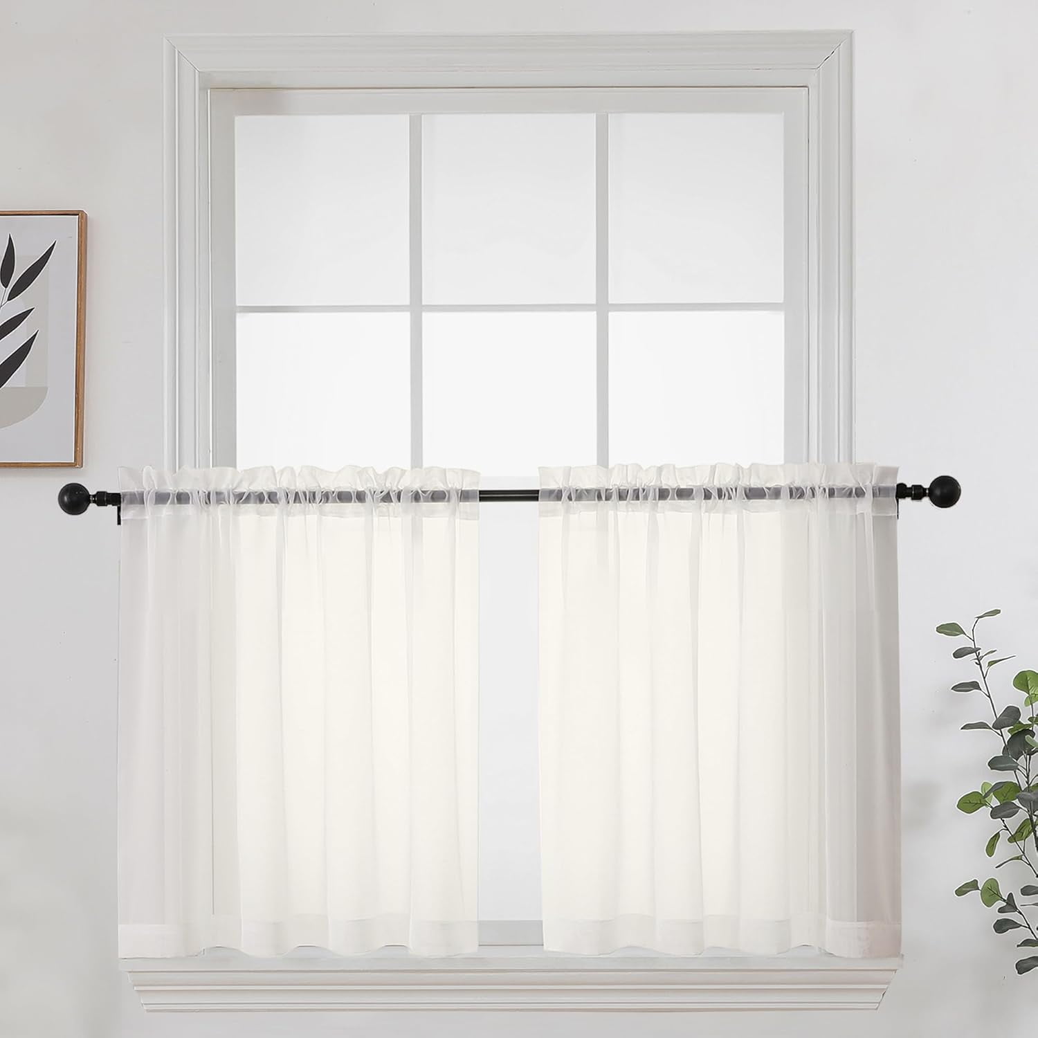 GEEHSA-Short Sheer Curtains 24 Inches Long 2 Panels for Bathroom Window ...