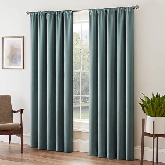 GEEHSA-Solid Thermapanel Room Darkening Rod Pocket Curtain, Window Curtain for Bedroom and Living Room, (1 Panel), 52 in Wide x 95 in Long, Blue River