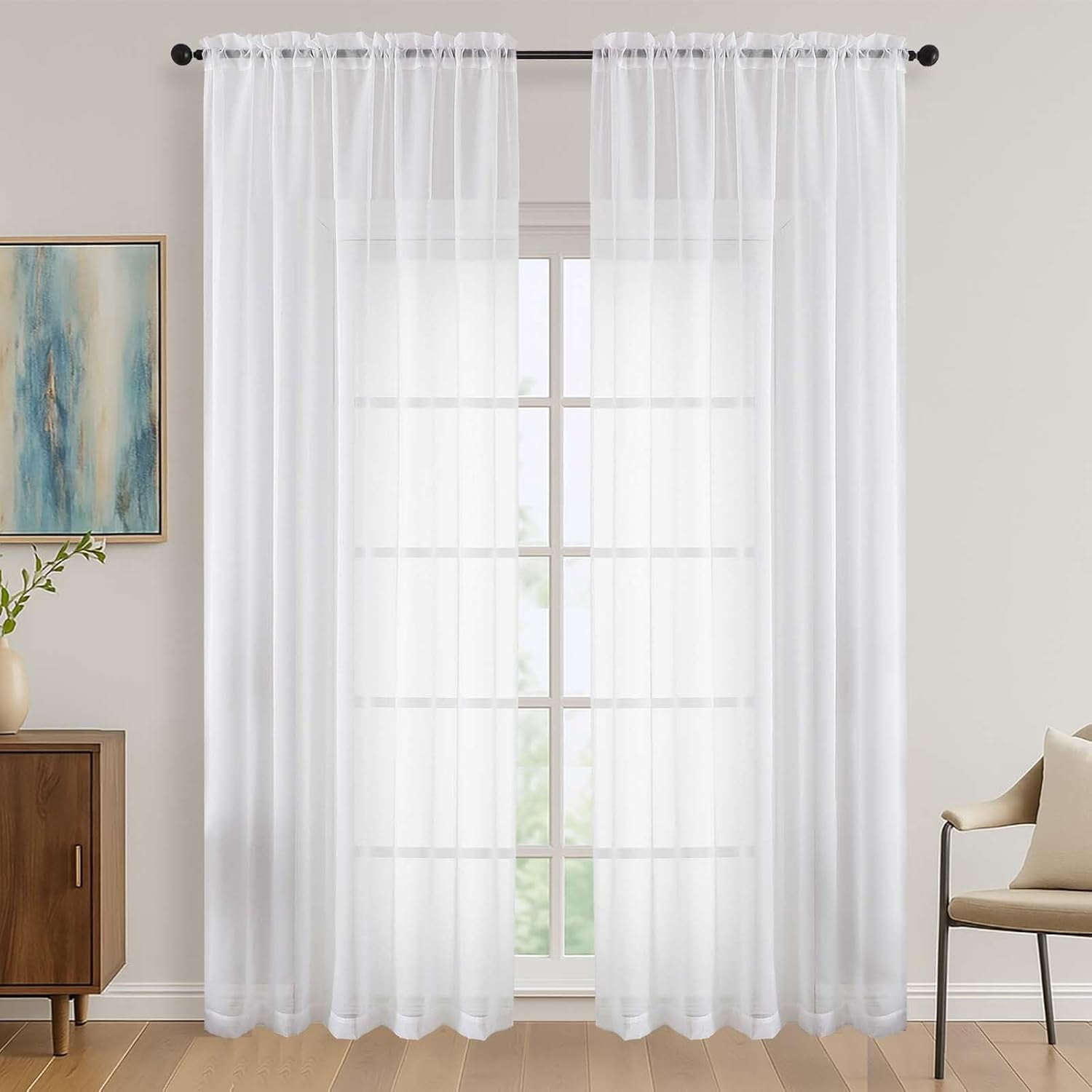 GEEHSA-White Bedroom Curtains 2 Panel Sets 90 Inch Length, 59 Inch ...