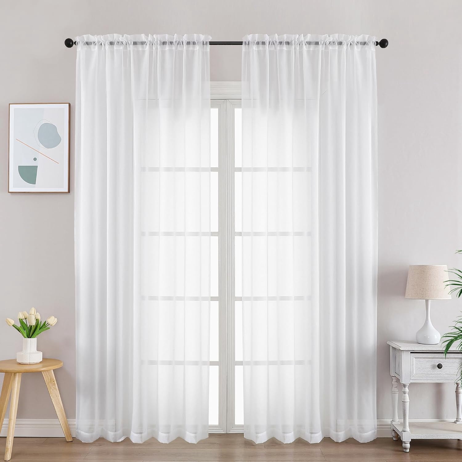 GEEHSA-White Sheer Curtains 84 Inches Long 2 Panels Set, Light ...