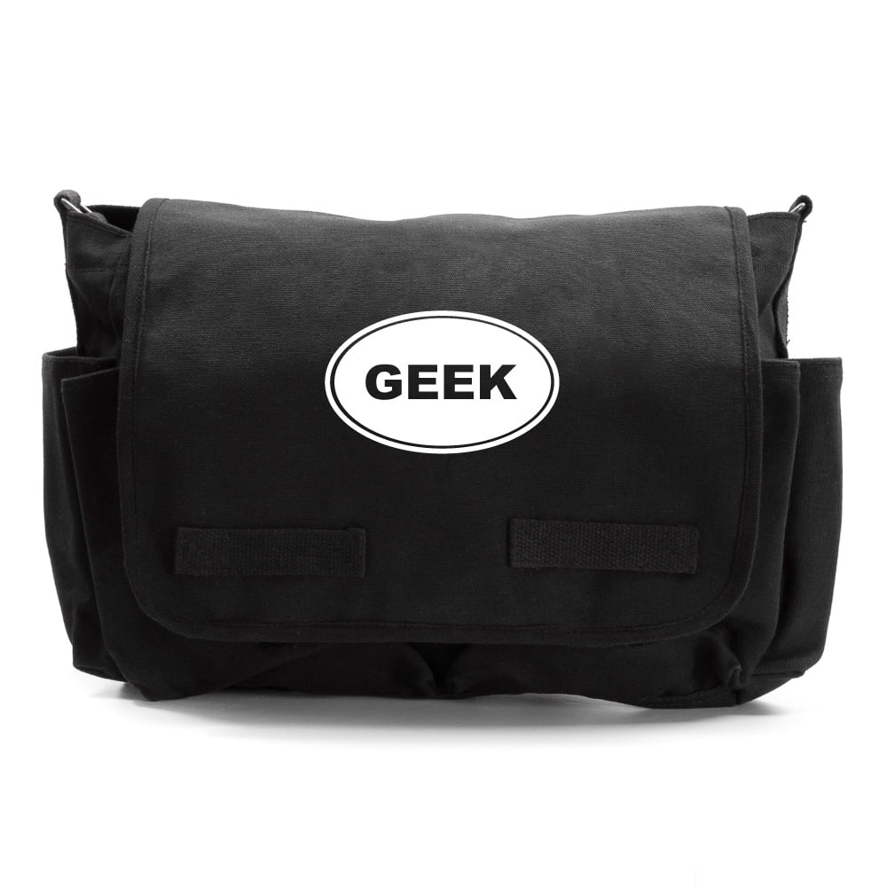 GEEK Army Heavyweight Canvas Messenger Shoulder Bag in Black