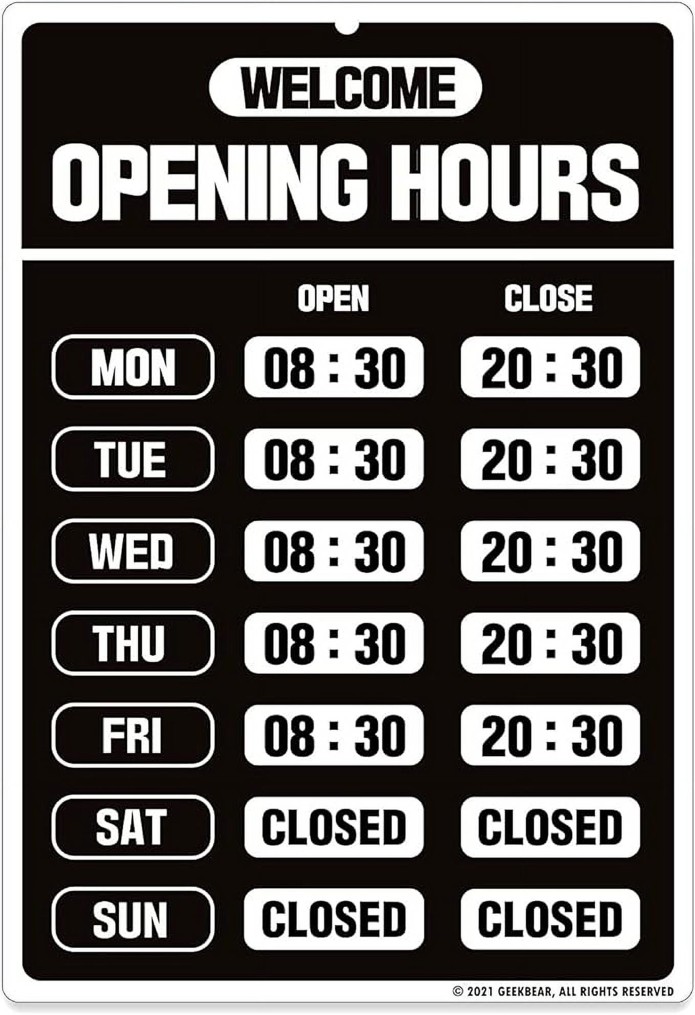 GEEKBEAR Opening Hours Sign (01. Black) Business Hours Sign Store