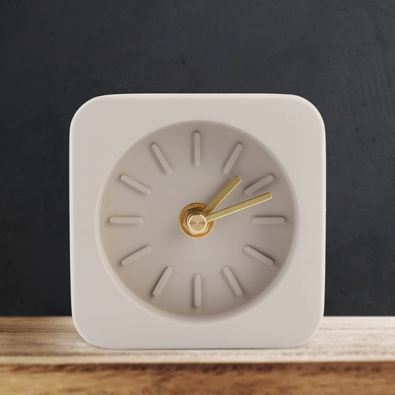GEEKCOOK Simple Square Cement Desk Clock, 3.9-Inch Modern American Style Tabletop Decorative Watch with Brass Pointers for Office Living Room Bedroom, Sandstone Brown
