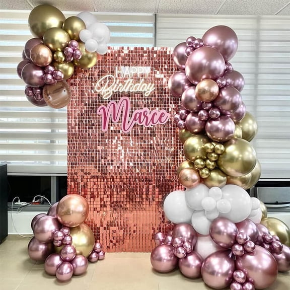 GEEKEO Balloon Arch Kit Pink Gold, Rose Gold Balloon Garland Kit Metallic Rose Gold Balloons Metallic Pink Balloons White Balloons for Birthday Decorations Wedding Anniversary Baby Shower