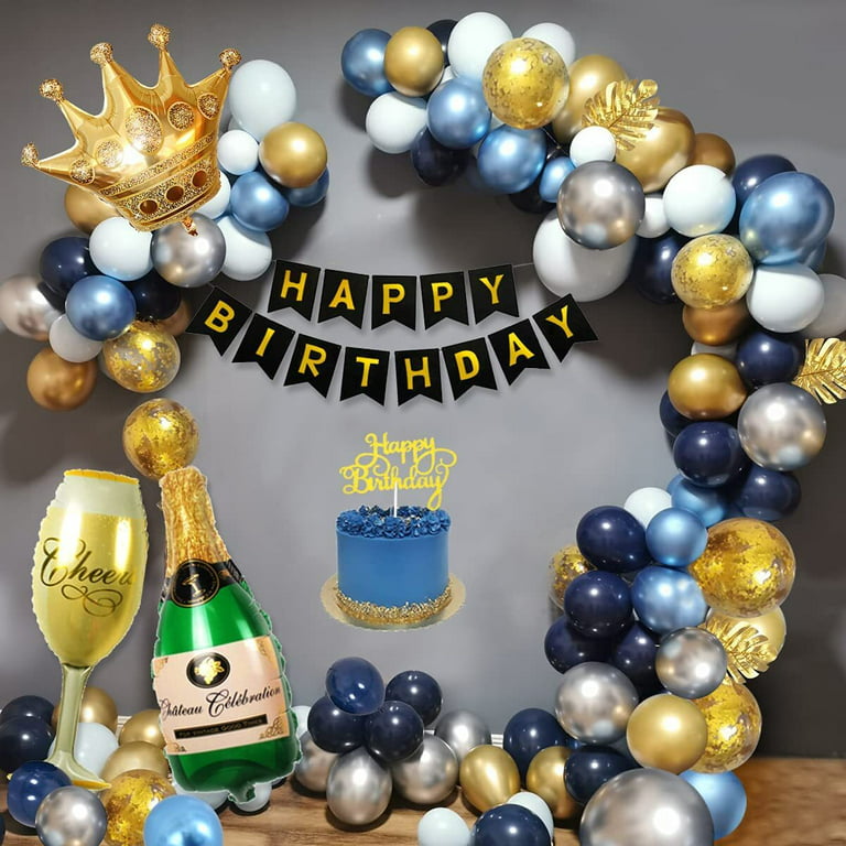 Navy Blue Gold Birthday Party Decorations for Men Women Boys Girls with  HAPPY BI