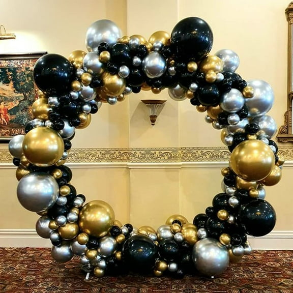 GEEKEO Black Gold Silver Balloon Arch Kit, Party Decoration Black Gold Balloon Garland Birthday Balloon Latex Metallic Balloon for Wedding Baby Shower Graduation Anniversary Decoration