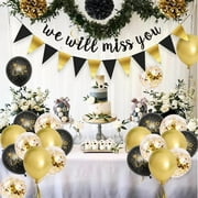 GEEKEO We Will Miss You Banner Coworker Going Away Farewell Decorations Black Gold Triangle Flag Banner Balloon Decor for Goodbye, Retirement, Job Change, Later Traitor Party Supplies