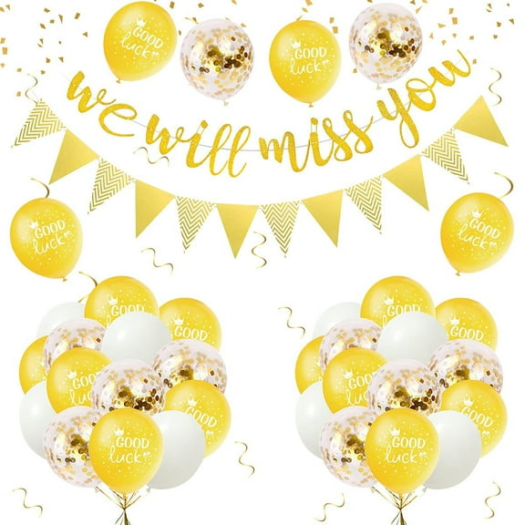 GEEKEO You Miss Me Banner, Party Decorations Farewell Gold Banner Triangle and Balloons Good Luck, We Will Miss You Banner for Retirement, Graduation, Colleagues Farewell Decorations