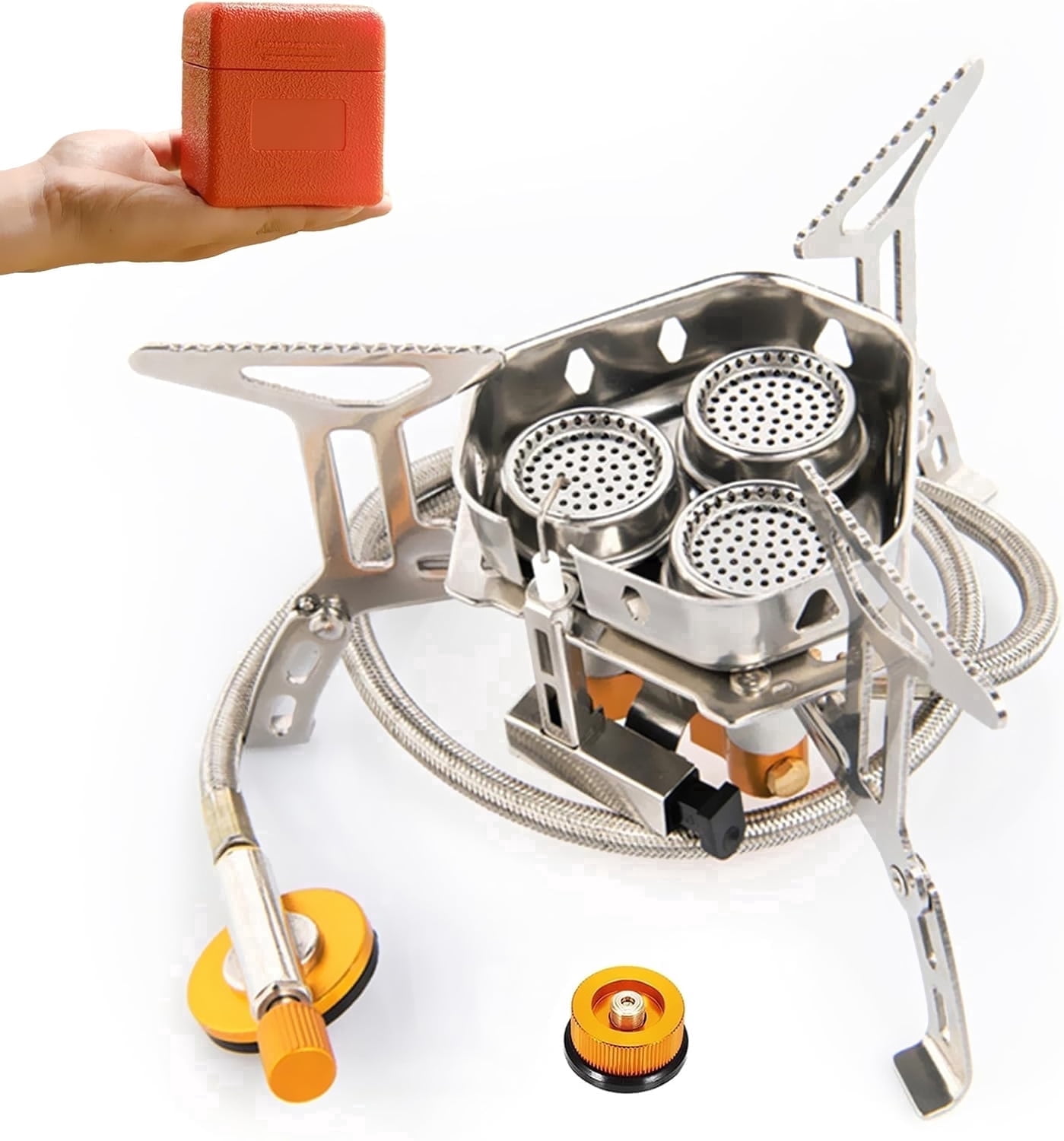 Miren 6800W Portable Camping Gas Stove, Windproof Outdoor Propane & Butane Stove with Piezo Ignition, Tripod Base and Fuel Adapters