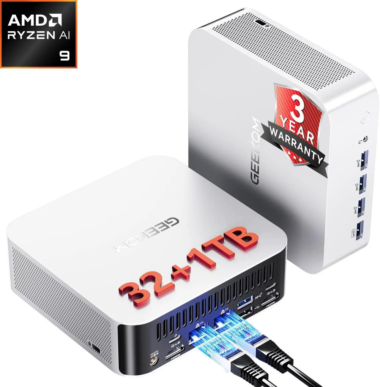 GEEKOM Mini PC A9 MAX AMD Ryzen AI 9 HX 370 32GB DDR5 1TB SSD AMD