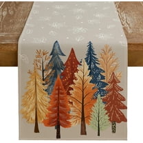 GEEORY Fall Watercolor Trees & Maple Leaves Striped Table Runner 13x72 Inch, Rustic Farmhouse Autumn Thanksgiving Decor for Kitchen, Dining, Indoor/Outdoor Holiday Dinner Party Orange GT157-72