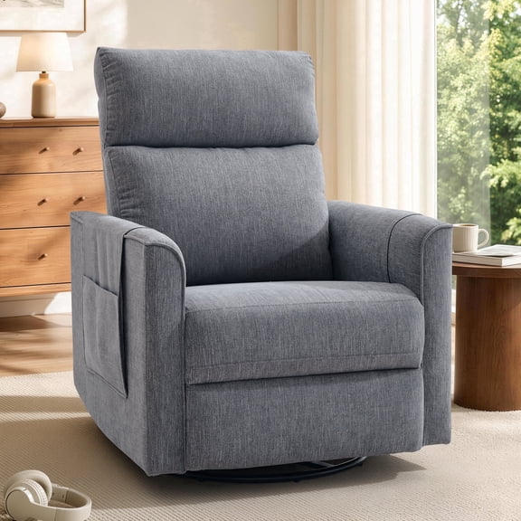 GEEYOO Dual Motor Electric Recliner Chairs for Adults with Side Pockets,270°Swivel Rocker Recliner with USB Ports & Type C for Living Room,Linen,Grey