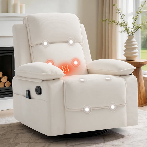GEEYOO 360°Swivel Rocker Recliner Chair for Adults with Massage and Heat,Manual Reclining Chair with Cozy Chenille Fabric for Living Room,Beige