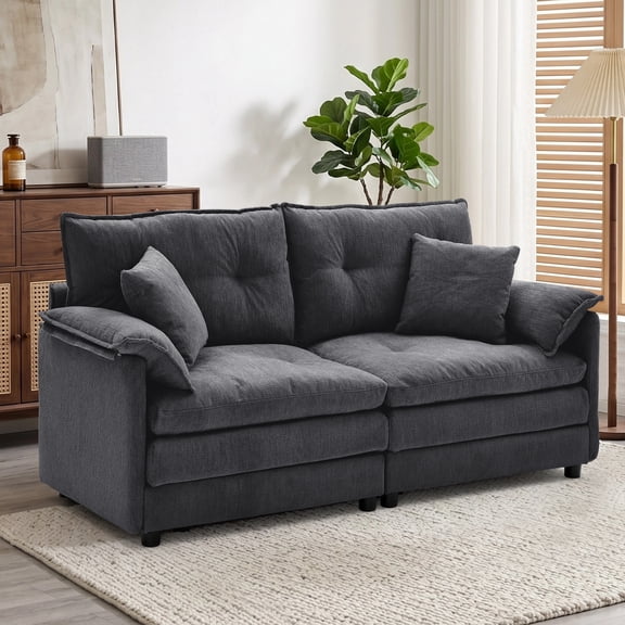 GEEYOO Loveseat Sofa for Small Spaces with 2 Pillows,Modern Chenille Deep Seat Couch for Living Room,Assembly Required,Dark Grey