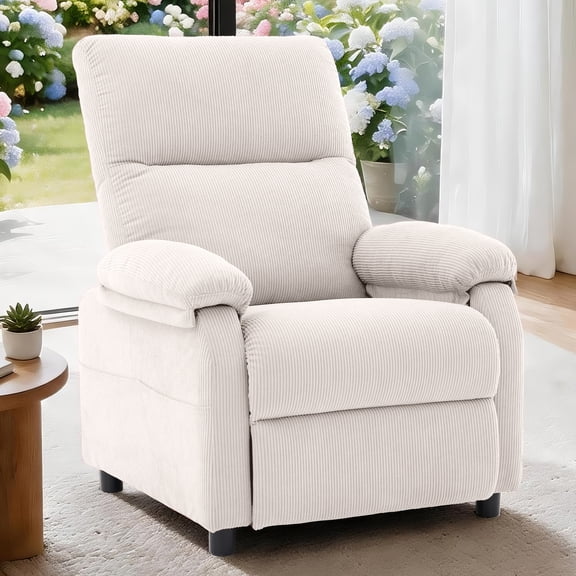GEEYOO Manual Push Back Recliner Chair with side Pockets for Adults for Living Room,Small Recliners for Small Spaces,Corduroy,Beige