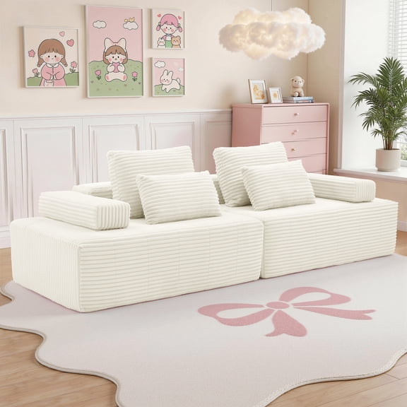 GEEYOO Modular Sectional Sofa Cloud Couch with Soft Pillows Boneless Couch,Comfy Cloud Modern Sofa for Living Room Bedroom,Corduroy,No Assembly Required,Beige