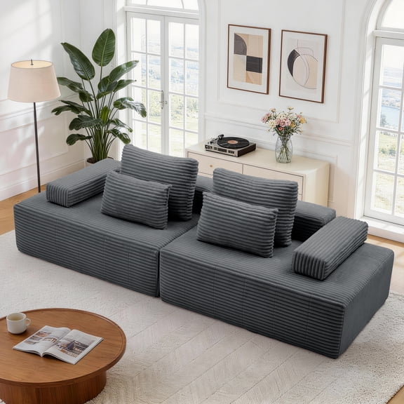GEEYOO Modular Sectional Sofa Cloud Couch with Soft Pillows Boneless Couch,Comfy Cloud Modern Sofa for Living Room Bedroom,Corduroy,No Assembly Required,Grey